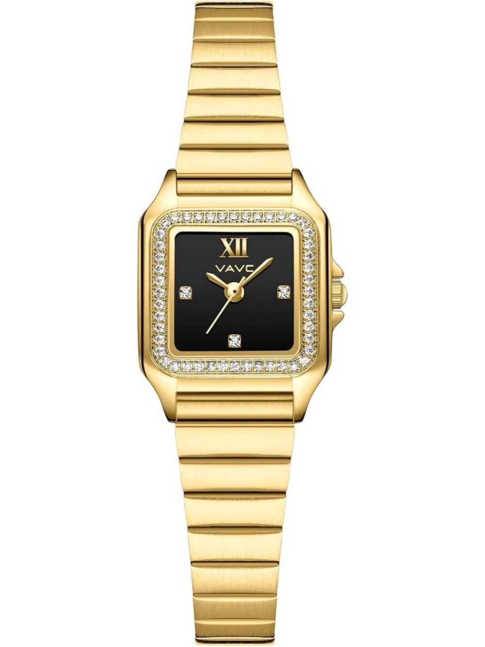 Women's Black-Gold Diamond with Rectangular Case Minimalist Dial Wrist Watches